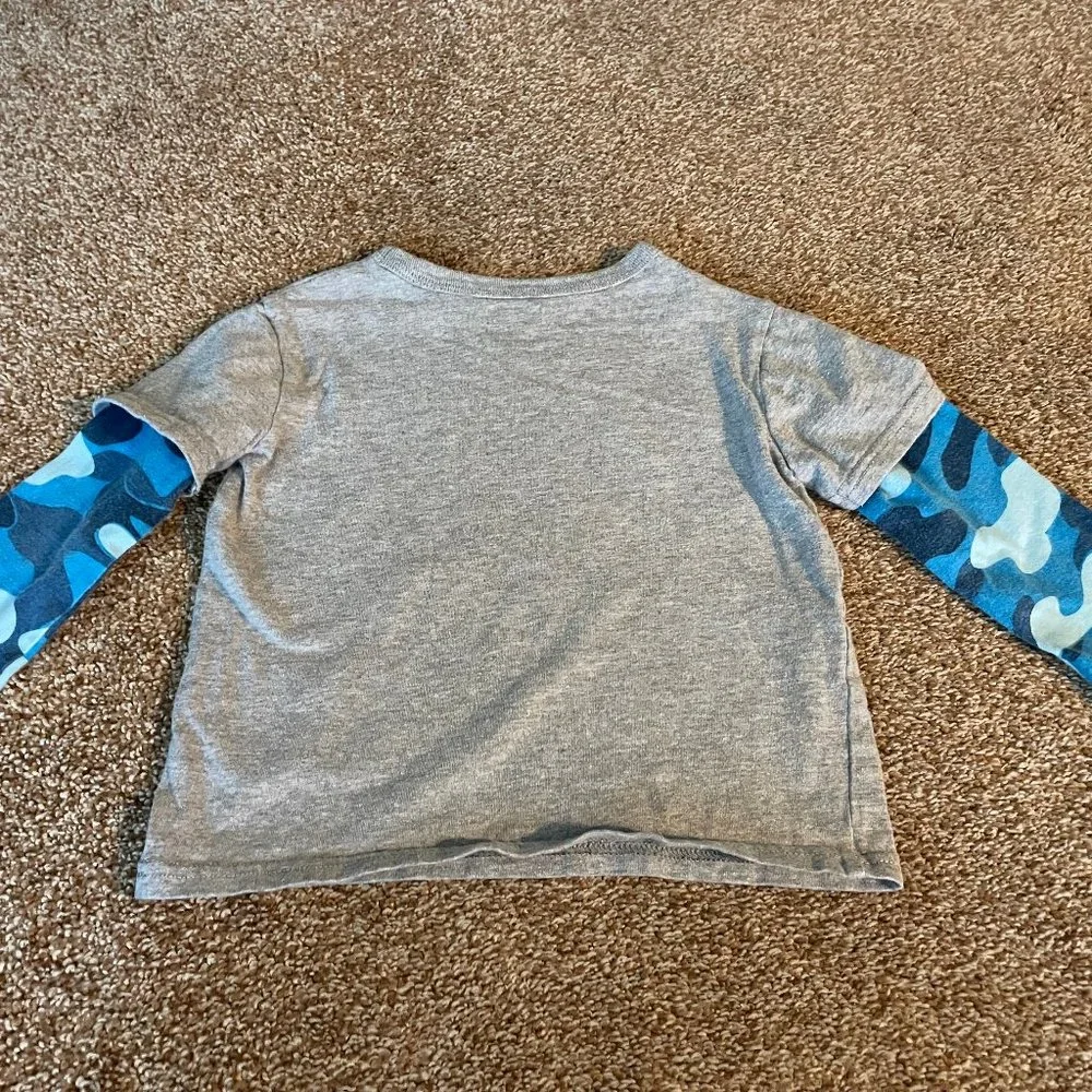 Baby Gap Long Sleeve Dinosaur grey with blue camo shirt 2T